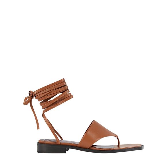 Staud Alexandre Laceup Leather Sandals - 37 - Brown